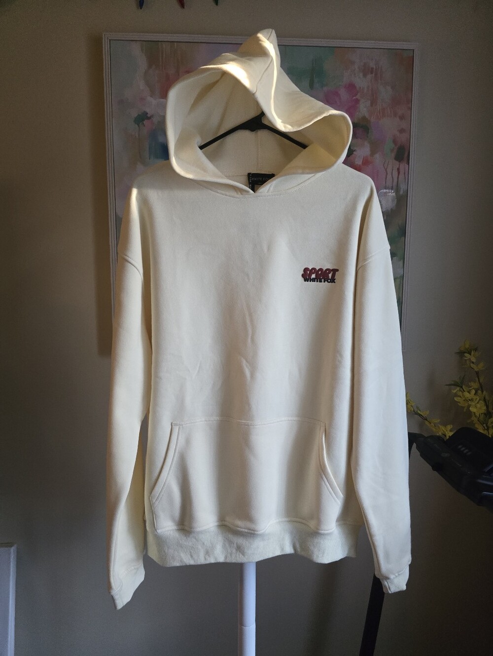 White Fox Club 14 Peyton Oversized Hoodie Lemon M/L NWT Puff Print - Picture 3 of 11